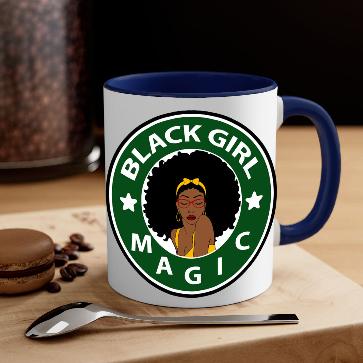 Front 37# Black Women Mug with a glossy finish, featuring a colored handle and interior, available in multiple colors.