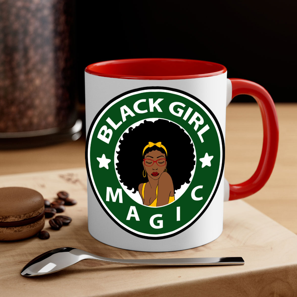 Front 37# Black Women Mug with a glossy finish, featuring a colored handle and interior, available in multiple colors.