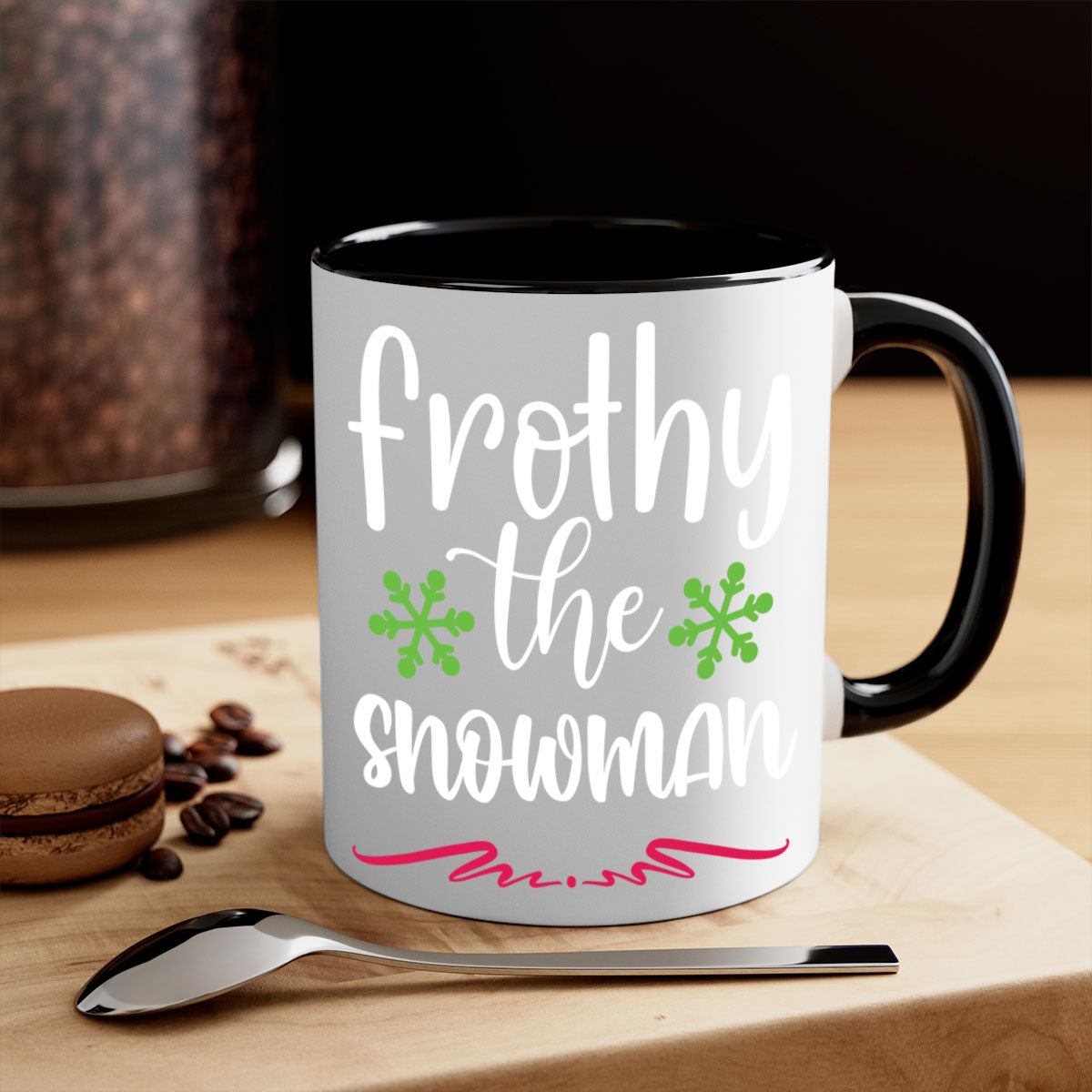 Frothy the Snowman style 219# Christmas Mug with colorful handle and glossy finish, perfect for festive beverages.