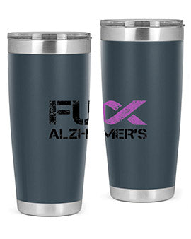 Fuck Alzheimers Fuck Dementia Tumbler in stainless steel with a vibrant print, showcasing its double wall vacuum design.
