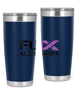 Fuck Alzheimers Fuck Dementia Tumbler in stainless steel with a vibrant print, showcasing its double wall vacuum design.
