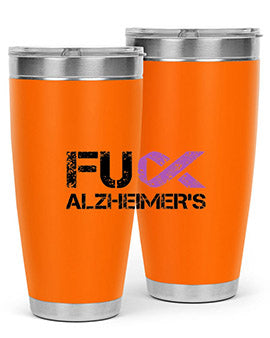 Fuck Alzheimers Fuck Dementia Tumbler in stainless steel with a vibrant print, showcasing its double wall vacuum design.