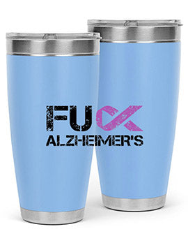 Fuck Alzheimers Fuck Dementia Tumbler in stainless steel with a vibrant print, showcasing its double wall vacuum design.