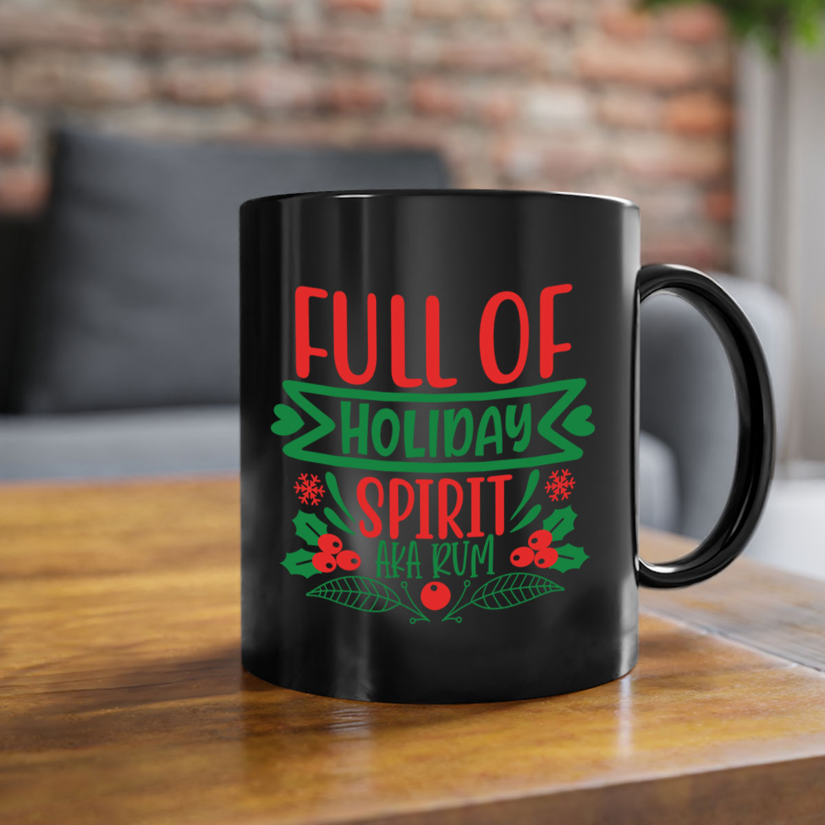 Full of holiday spirit aka rum style 222# Mug with a glossy finish, colored handle, and interior, available in five vibrant colors.