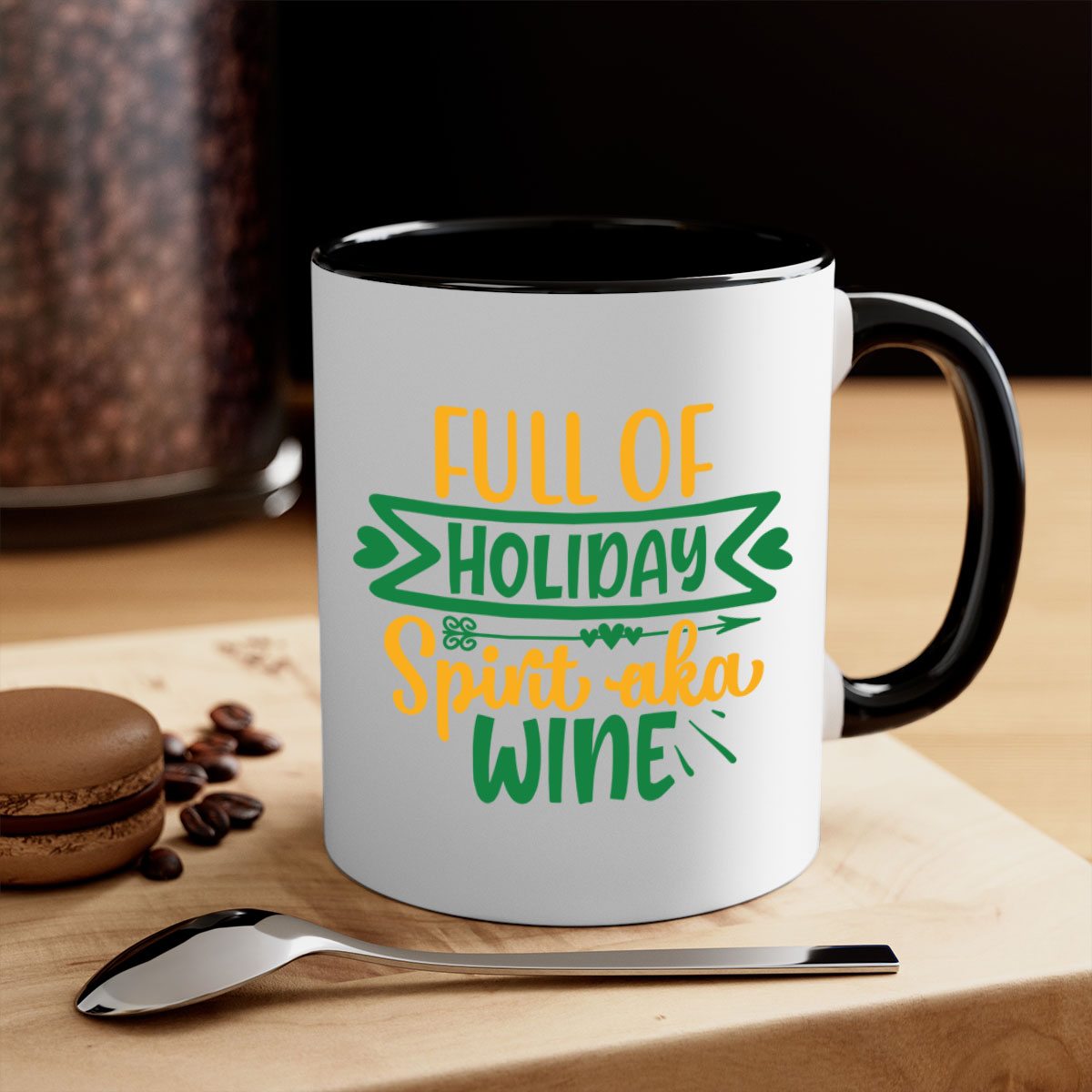 A festive two-tone Christmas mug with a colored handle and glossy finish, perfect for coffee or tea.