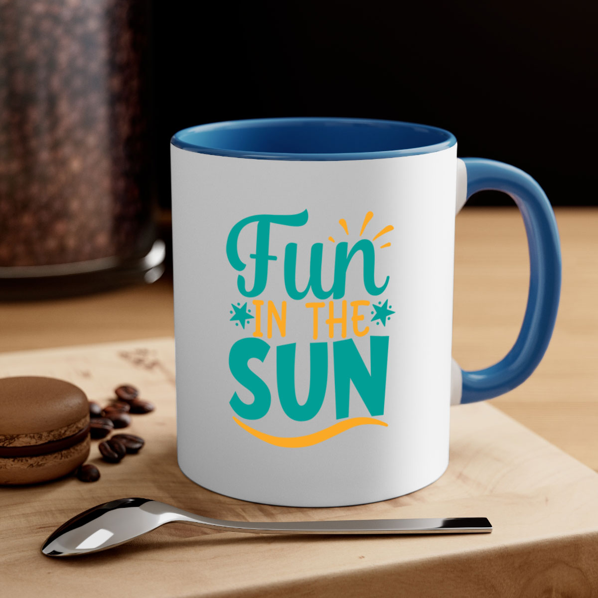 Fun in the Sun Style 103# Mug with colorful handle and interior, showcasing a glossy finish and ergonomic design.