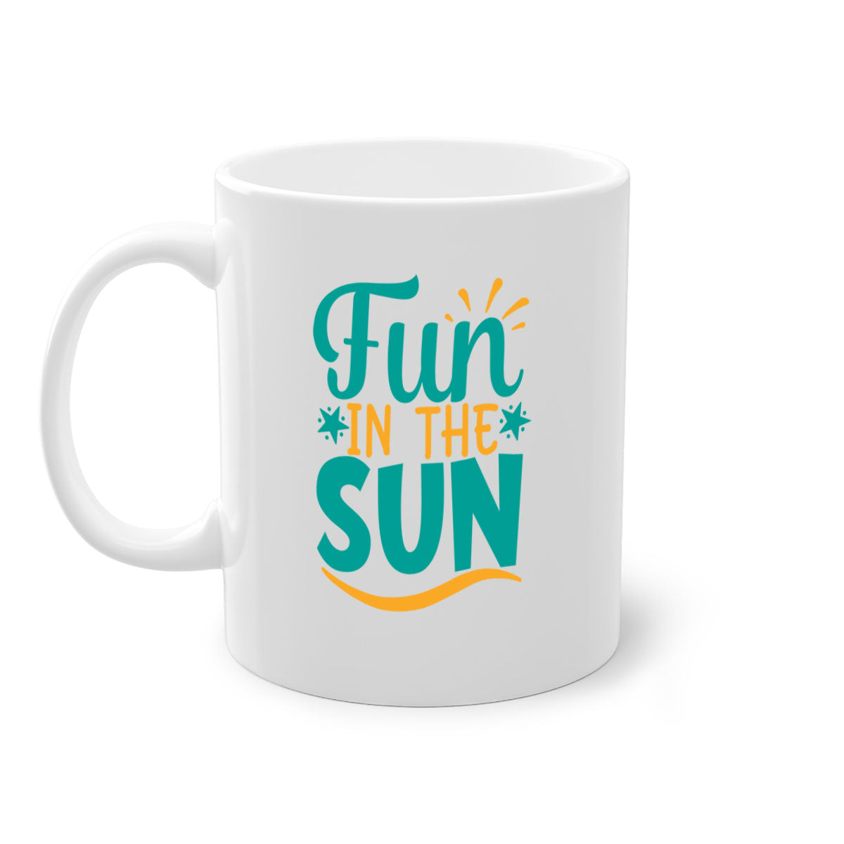 Fun in the Sun Style 103# Mug with colorful handle and interior, showcasing a glossy finish and ergonomic design.
