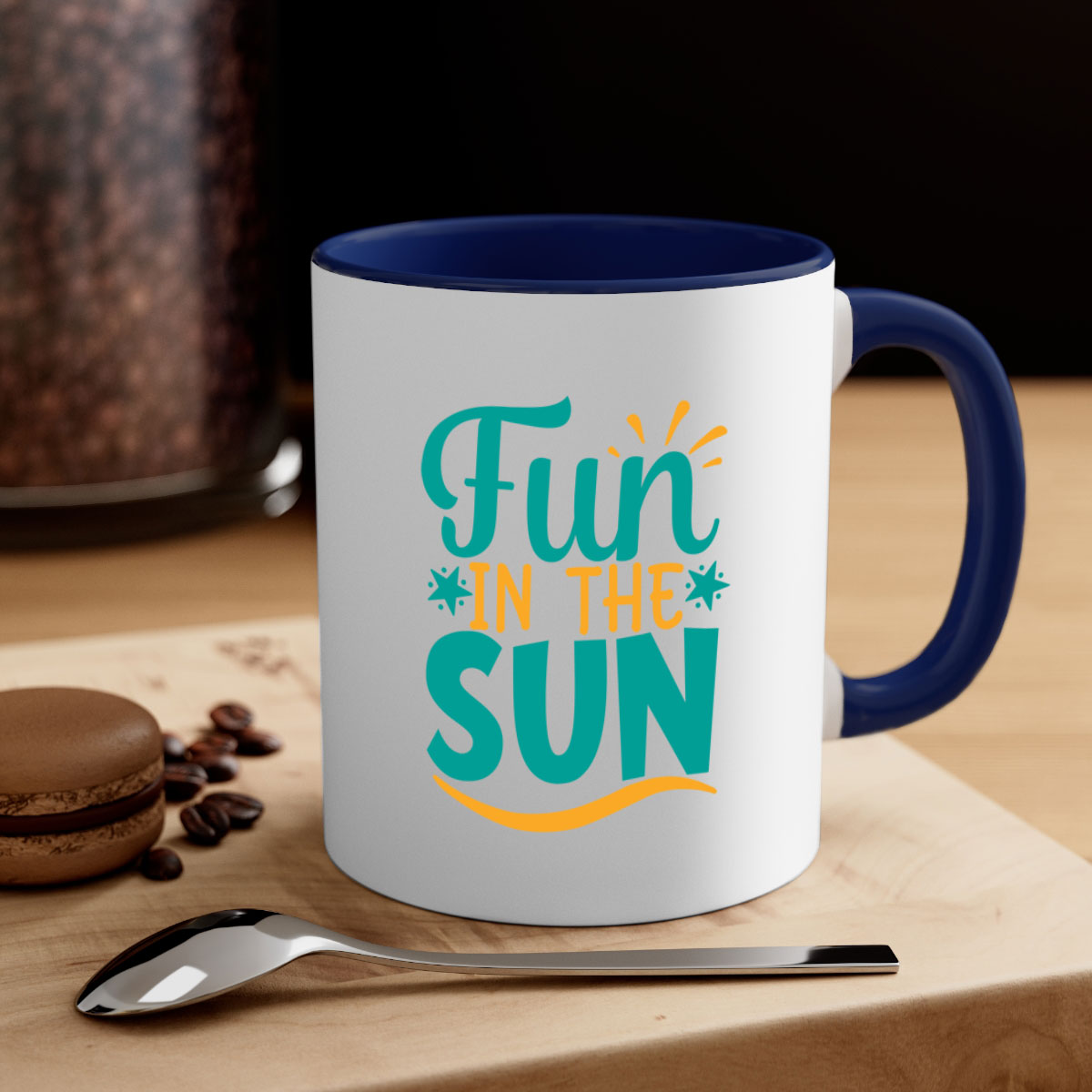 Fun in the Sun Style 103# Mug with colorful handle and interior, showcasing a glossy finish and ergonomic design.