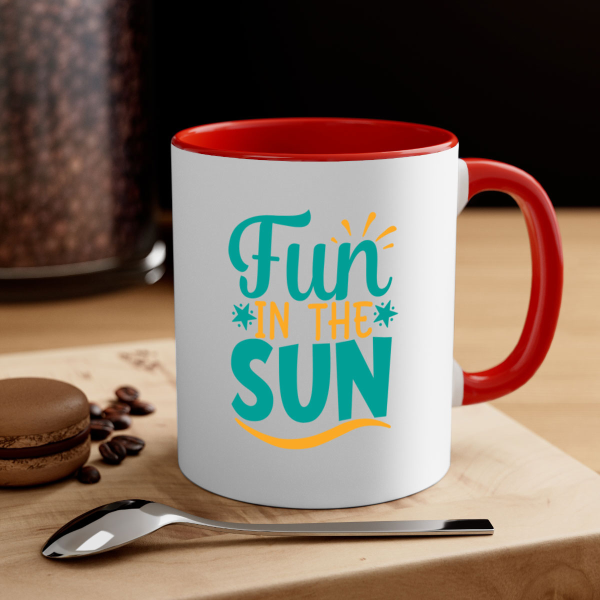 Fun in the Sun Style 103# Mug with colorful handle and interior, showcasing a glossy finish and ergonomic design.