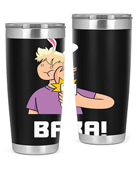 Funny Anime Baka Rabbit Slap Tumbler featuring a vibrant design, made of stainless steel with a drink-thru lid, perfect for hot and cold beverages.