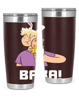 Funny Anime Baka Rabbit Slap Tumbler featuring a vibrant design, made of stainless steel with a drink-thru lid, perfect for hot and cold beverages.