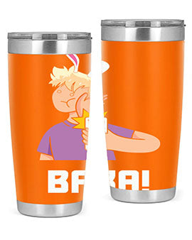 Funny Anime Baka Rabbit Slap Tumbler featuring a vibrant design, made of stainless steel with a drink-thru lid, perfect for hot and cold beverages.