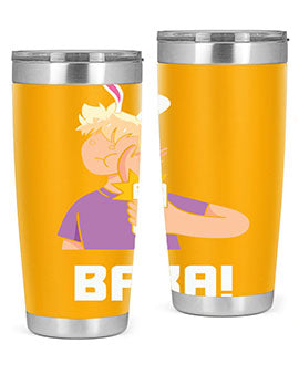 Funny Anime Baka Rabbit Slap Tumbler featuring a vibrant design, made of stainless steel with a drink-thru lid, perfect for hot and cold beverages.