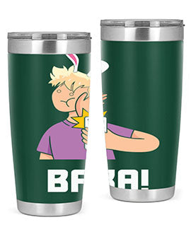 Funny Anime Baka Rabbit Slap Tumbler featuring a vibrant design, made of stainless steel with a drink-thru lid, perfect for hot and cold beverages.