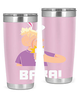 Funny Anime Baka Rabbit Slap Tumbler featuring a vibrant design, made of stainless steel with a drink-thru lid, perfect for hot and cold beverages.