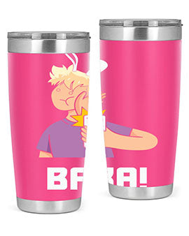 Funny Anime Baka Rabbit Slap Tumbler featuring a vibrant design, made of stainless steel with a drink-thru lid, perfect for hot and cold beverages.