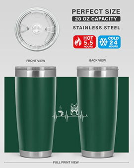 Funny Coffee Lover Night Owl Tumblers in 20oz and 30oz sizes, showcasing double wall vacuum stainless steel design with humorous print.