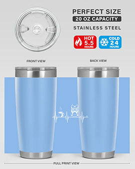 Funny Coffee Lover Night Owl Tumblers in 20oz and 30oz sizes, showcasing double wall vacuum stainless steel design with humorous print.