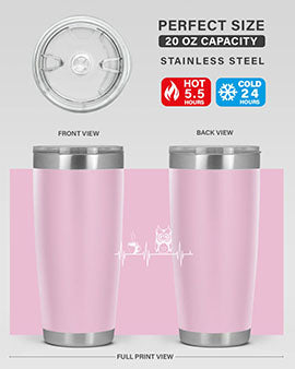 Funny Coffee Lover Night Owl Tumblers in 20oz and 30oz sizes, showcasing double wall vacuum stainless steel design with humorous print.