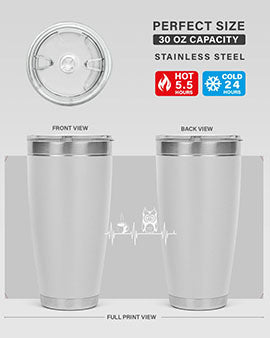 Funny Coffee Lover Night Owl Tumblers in 20oz and 30oz sizes, showcasing double wall vacuum stainless steel design with humorous print.