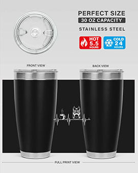 Funny Coffee Lover Night Owl Tumblers in 20oz and 30oz sizes, showcasing double wall vacuum stainless steel design with humorous print.