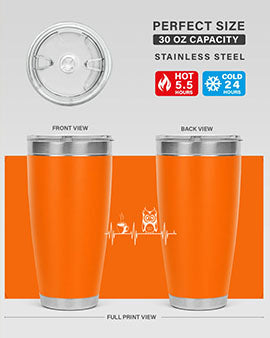 Funny Coffee Lover Night Owl Tumblers in 20oz and 30oz sizes, showcasing double wall vacuum stainless steel design with humorous print.