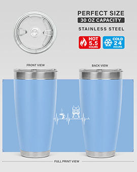 Funny Coffee Lover Night Owl Tumblers in 20oz and 30oz sizes, showcasing double wall vacuum stainless steel design with humorous print.