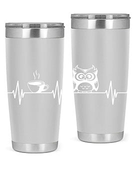 Funny Coffee Lover Night Owl Tumblers in 20oz and 30oz sizes, showcasing double wall vacuum stainless steel design with humorous print.