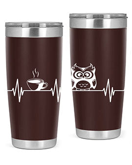Funny Coffee Lover Night Owl Tumblers in 20oz and 30oz sizes, showcasing double wall vacuum stainless steel design with humorous print.