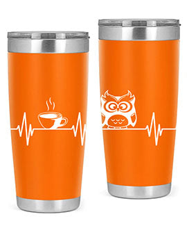 Funny Coffee Lover Night Owl Tumblers in 20oz and 30oz sizes, showcasing double wall vacuum stainless steel design with humorous print.