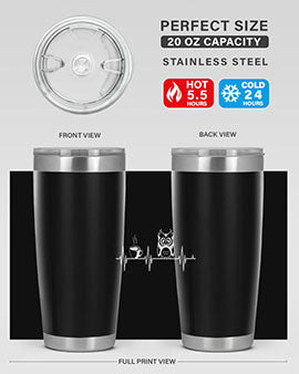 Funny Coffee Lover Night Owl Tumblers in 20oz and 30oz sizes, showcasing double wall vacuum stainless steel design with humorous print.