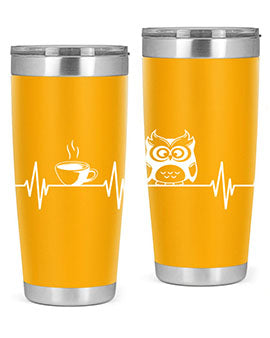 Funny Coffee Lover Night Owl Tumblers in 20oz and 30oz sizes, showcasing double wall vacuum stainless steel design with humorous print.