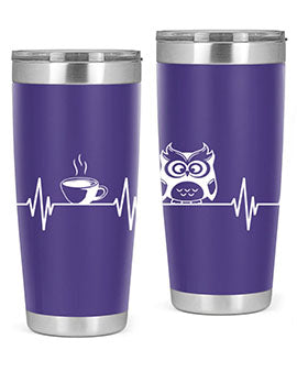 Funny Coffee Lover Night Owl Tumblers in 20oz and 30oz sizes, showcasing double wall vacuum stainless steel design with humorous print.