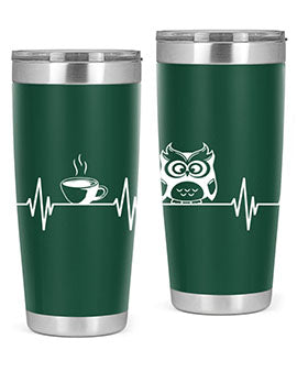 Funny Coffee Lover Night Owl Tumblers in 20oz and 30oz sizes, showcasing double wall vacuum stainless steel design with humorous print.