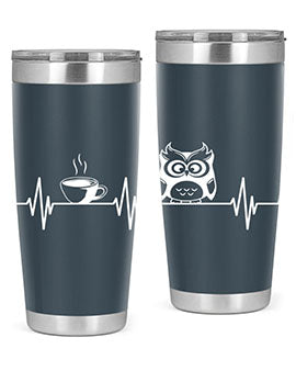 Funny Coffee Lover Night Owl Tumblers in 20oz and 30oz sizes, showcasing double wall vacuum stainless steel design with humorous print.
