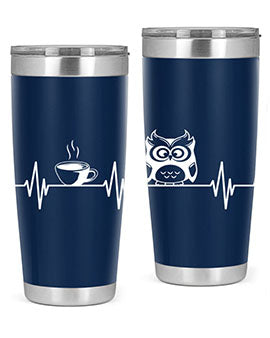 Funny Coffee Lover Night Owl Tumblers in 20oz and 30oz sizes, showcasing double wall vacuum stainless steel design with humorous print.