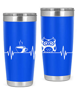 Funny Coffee Lover Night Owl Tumblers in 20oz and 30oz sizes, showcasing double wall vacuum stainless steel design with humorous print.