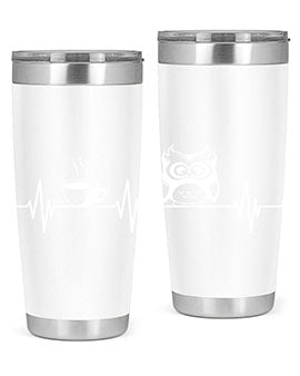 Funny Coffee Lover Night Owl Tumblers in 20oz and 30oz sizes, showcasing double wall vacuum stainless steel design with humorous print.
