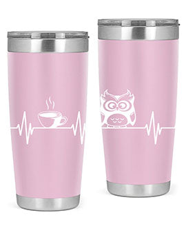 Funny Coffee Lover Night Owl Tumblers in 20oz and 30oz sizes, showcasing double wall vacuum stainless steel design with humorous print.