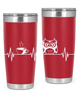 Funny Coffee Lover Night Owl Tumblers in 20oz and 30oz sizes, showcasing double wall vacuum stainless steel design with humorous print.
