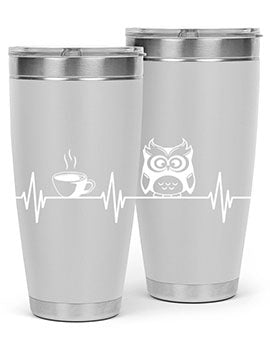 Funny Coffee Lover Night Owl Tumblers in 20oz and 30oz sizes, showcasing double wall vacuum stainless steel design with humorous print.