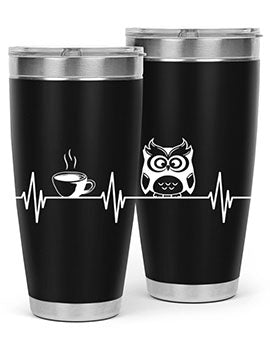 Funny Coffee Lover Night Owl Tumblers in 20oz and 30oz sizes, showcasing double wall vacuum stainless steel design with humorous print.