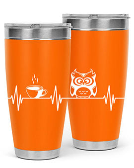 Funny Coffee Lover Night Owl Tumblers in 20oz and 30oz sizes, showcasing double wall vacuum stainless steel design with humorous print.