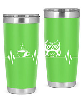 Funny Coffee Lover Night Owl Tumblers in 20oz and 30oz sizes, showcasing double wall vacuum stainless steel design with humorous print.