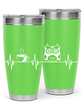 Funny Coffee Lover Night Owl Tumblers in 20oz and 30oz sizes, showcasing double wall vacuum stainless steel design with humorous print.