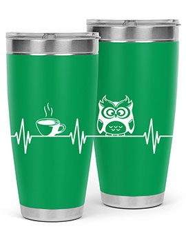 Funny Coffee Lover Night Owl Tumblers in 20oz and 30oz sizes, showcasing double wall vacuum stainless steel design with humorous print.