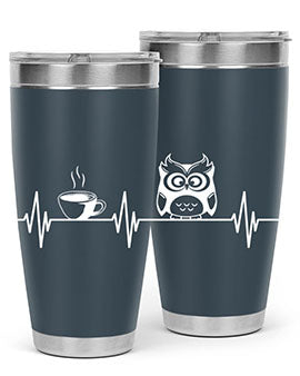 Funny Coffee Lover Night Owl Tumblers in 20oz and 30oz sizes, showcasing double wall vacuum stainless steel design with humorous print.