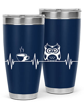 Funny Coffee Lover Night Owl Tumblers in 20oz and 30oz sizes, showcasing double wall vacuum stainless steel design with humorous print.
