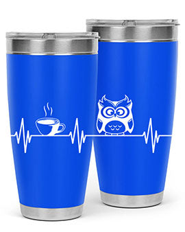 Funny Coffee Lover Night Owl Tumblers in 20oz and 30oz sizes, showcasing double wall vacuum stainless steel design with humorous print.