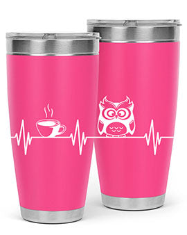 Funny Coffee Lover Night Owl Tumblers in 20oz and 30oz sizes, showcasing double wall vacuum stainless steel design with humorous print.